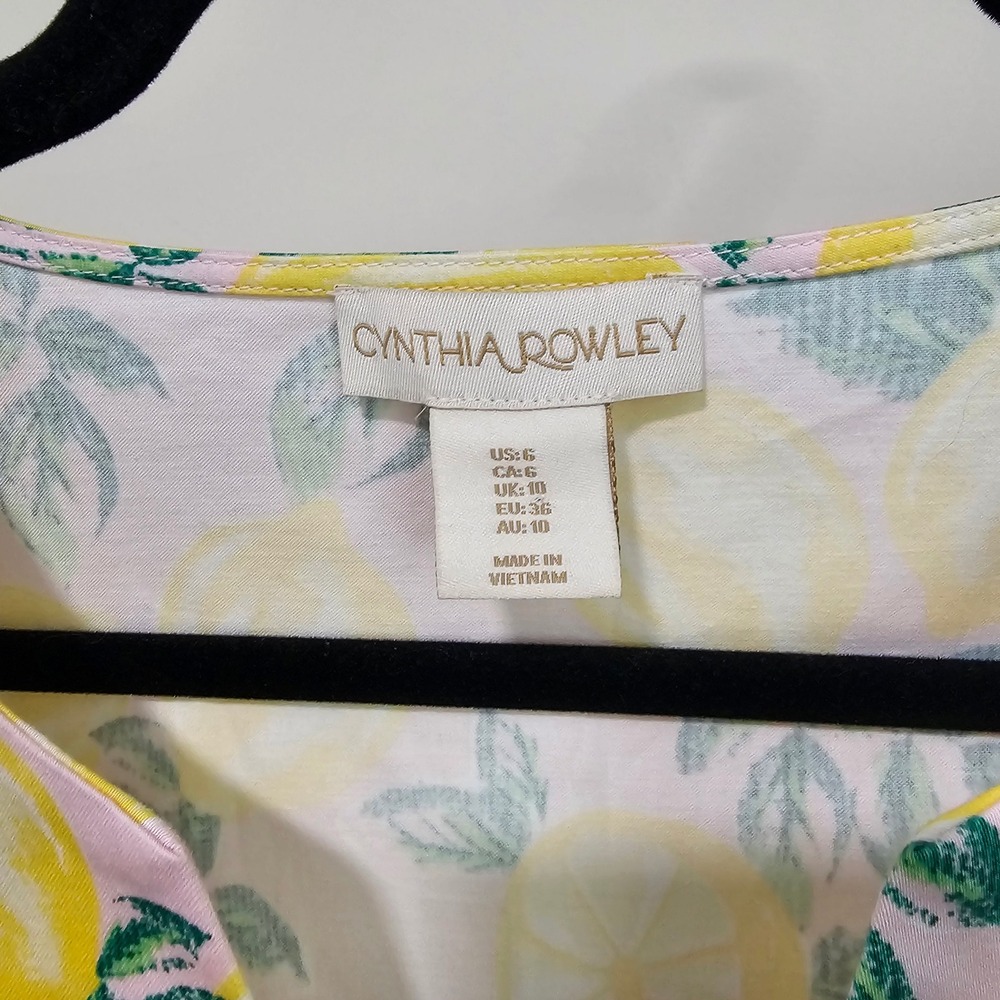 Cynthia Rowley Lemon Print Sleeveless Shift Dress 6 Pink Yellow Euro Summer NWT - Picture 3 of 8